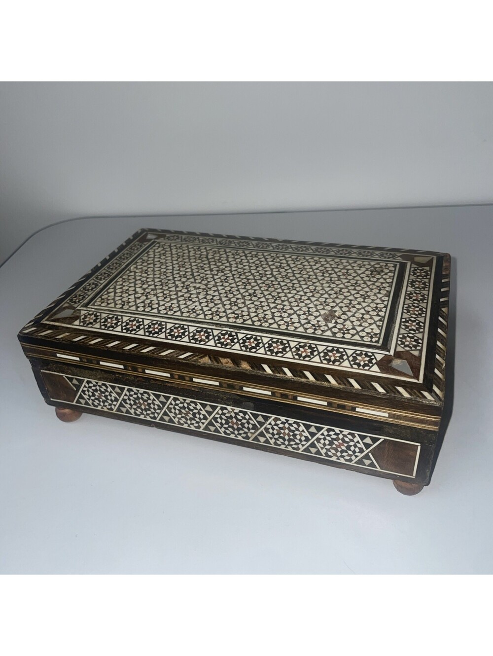 Vintage Syrian Marquetry Inlaid Wood Keepsake Jewelry Music Box
